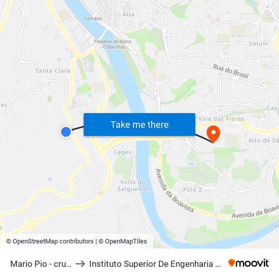 Mario Pio - cruzamento to Instituto Superior De Engenharia De Coimbra (Isec) map