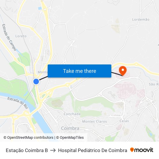 Estação Coimbra B to Hospital Pediátrico De Coimbra map