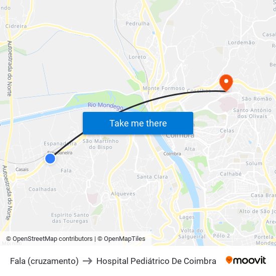 Fala (cruzamento) to Hospital Pediátrico De Coimbra map