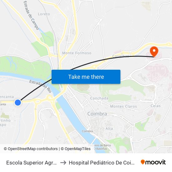 Escola Superior Agrária to Hospital Pediátrico De Coimbra map