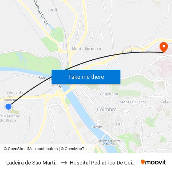 Ladeira de São Martinho to Hospital Pediátrico De Coimbra map