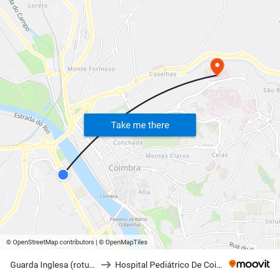 Guarda Inglesa (rotunda) to Hospital Pediátrico De Coimbra map