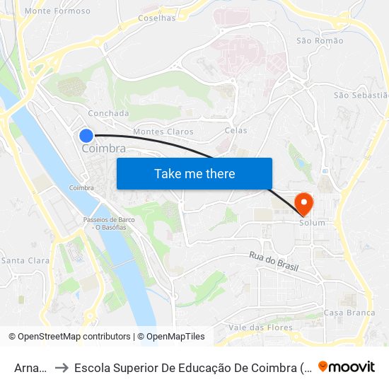 Arnado to Escola Superior De Educação De Coimbra (Esec) map