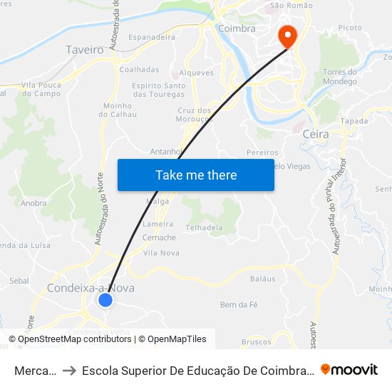 Mercado to Escola Superior De Educação De Coimbra (Esec) map