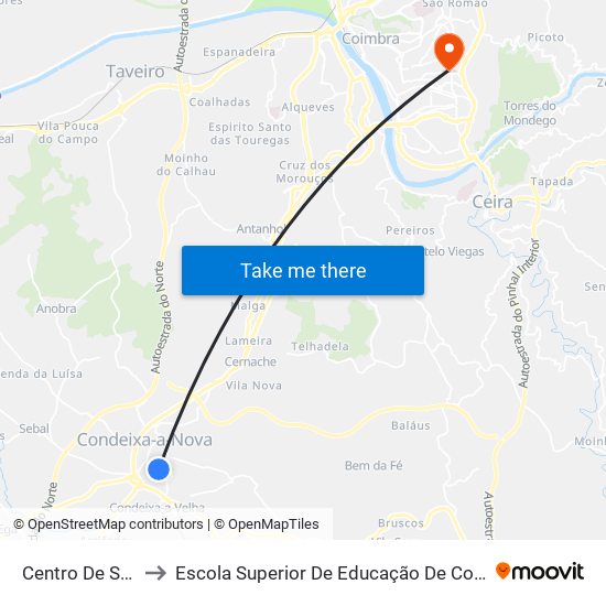 Centro De Saúde I to Escola Superior De Educação De Coimbra (Esec) map