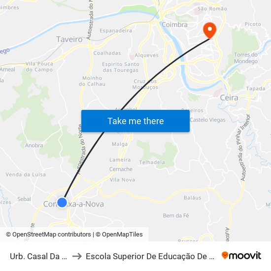 Urb. Casal Da Estrada to Escola Superior De Educação De Coimbra (Esec) map