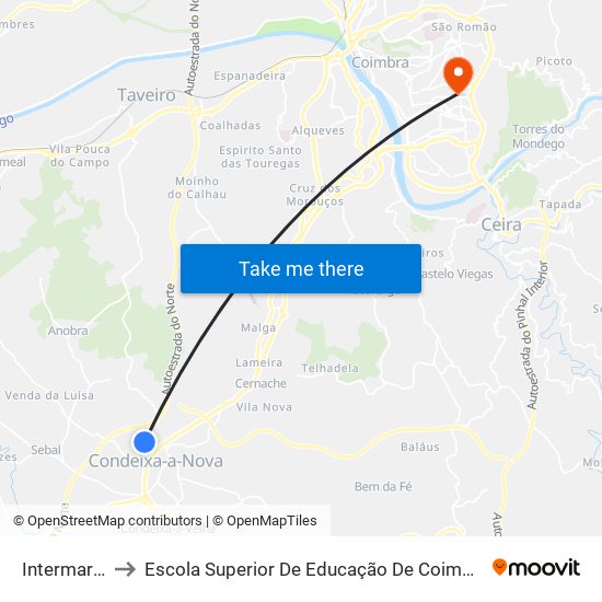 Intermarché to Escola Superior De Educação De Coimbra (Esec) map