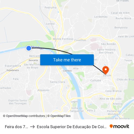 Feira dos 7 e 23 to Escola Superior De Educação De Coimbra (Esec) map