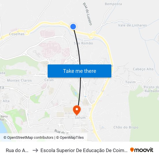 Rua do Açude to Escola Superior De Educação De Coimbra (Esec) map