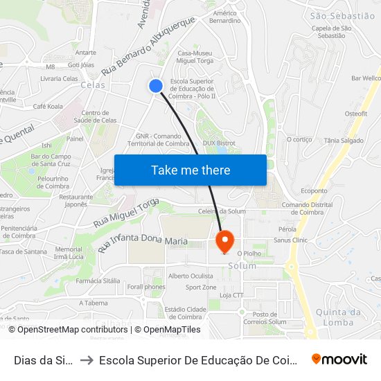 Dias da Silva 3 to Escola Superior De Educação De Coimbra (Esec) map