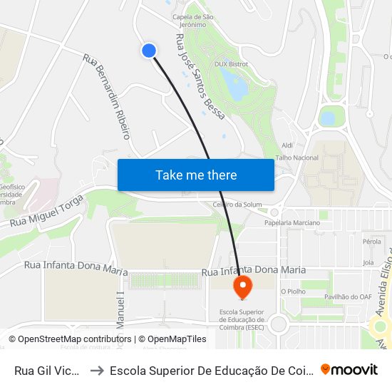 Rua Gil Vicente 1 to Escola Superior De Educação De Coimbra (Esec) map