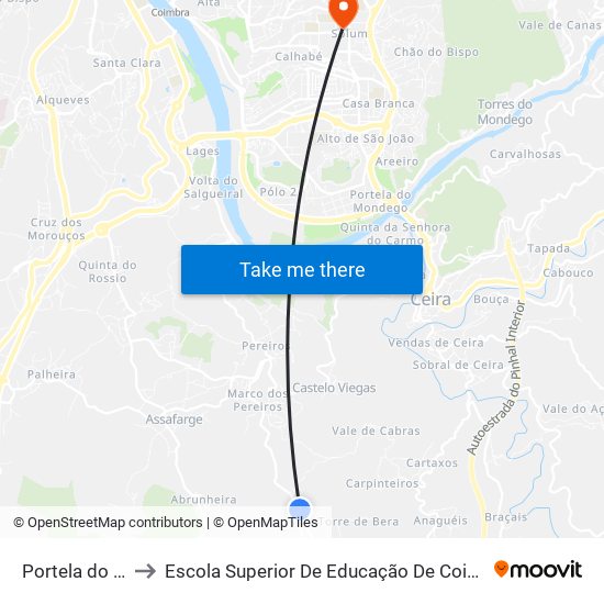 Portela do Gato to Escola Superior De Educação De Coimbra (Esec) map