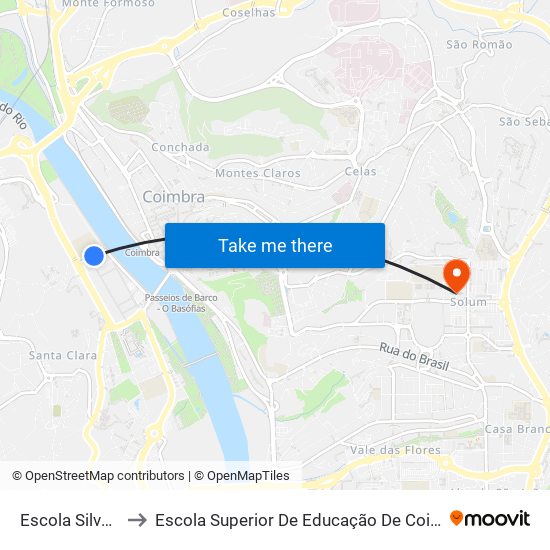 Escola Silva Gaio to Escola Superior De Educação De Coimbra (Esec) map