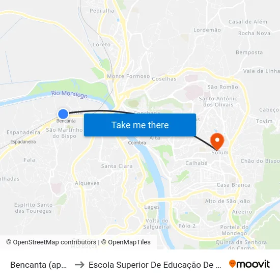 Bencanta (apeadeiro) to Escola Superior De Educação De Coimbra (Esec) map