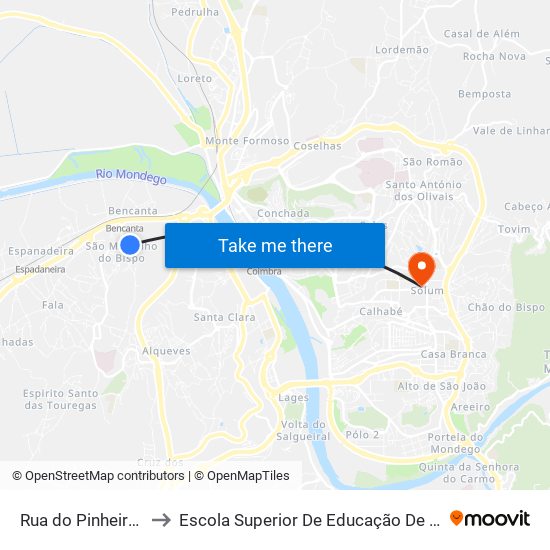 Rua do Pinheiro Manso to Escola Superior De Educação De Coimbra (Esec) map