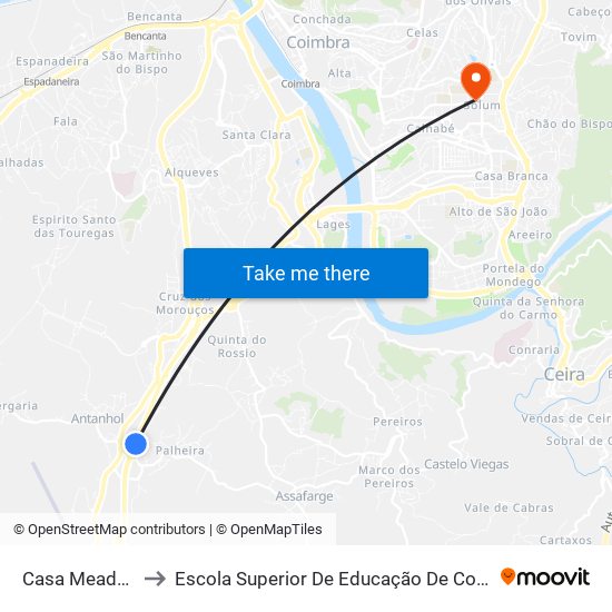 Casa Meada - Ic2 to Escola Superior De Educação De Coimbra (Esec) map