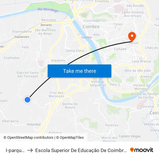 I-parque 2 to Escola Superior De Educação De Coimbra (Esec) map