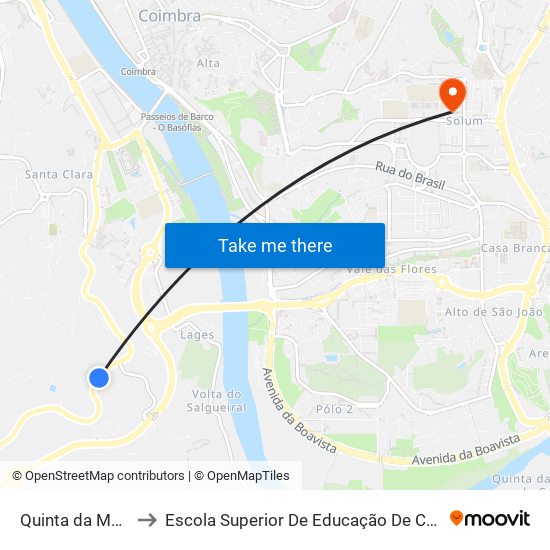 Quinta da Machada to Escola Superior De Educação De Coimbra (Esec) map