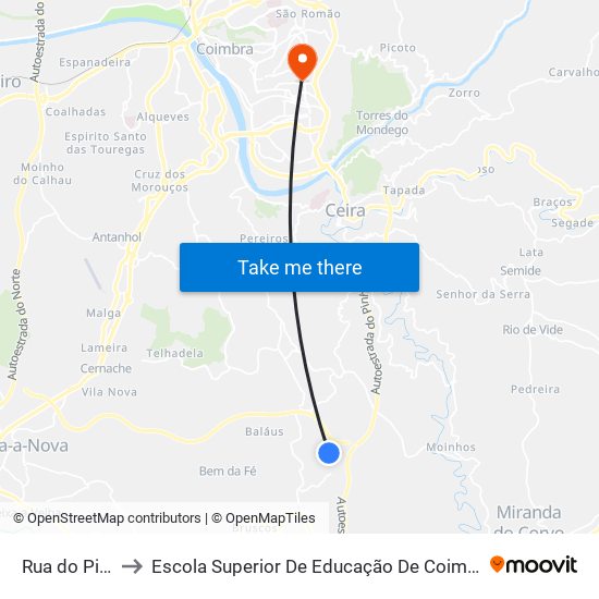 Rua do Pinhal to Escola Superior De Educação De Coimbra (Esec) map