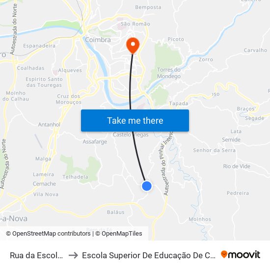 Rua da Escola Nova to Escola Superior De Educação De Coimbra (Esec) map