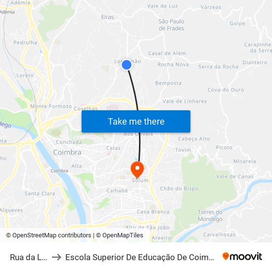 Rua da Lapa to Escola Superior De Educação De Coimbra (Esec) map