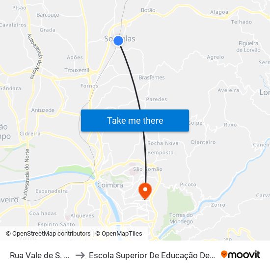 Rua Vale de S. Pedro 1v to Escola Superior De Educação De Coimbra (Esec) map