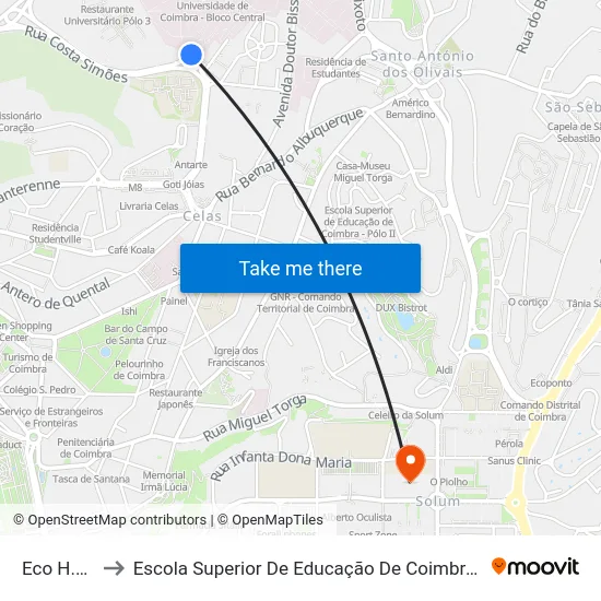 Eco H.u.c. to Escola Superior De Educação De Coimbra (Esec) map