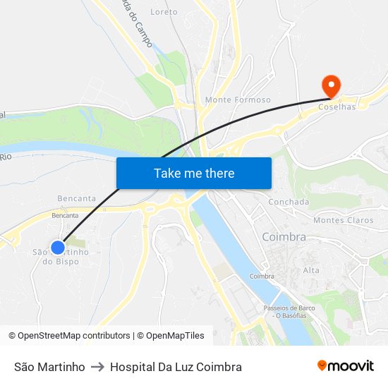 São Martinho to Hospital Da Luz Coimbra map