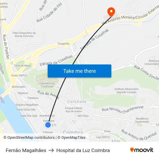 Fernão Magalhães to Hospital da Luz Coimbra map