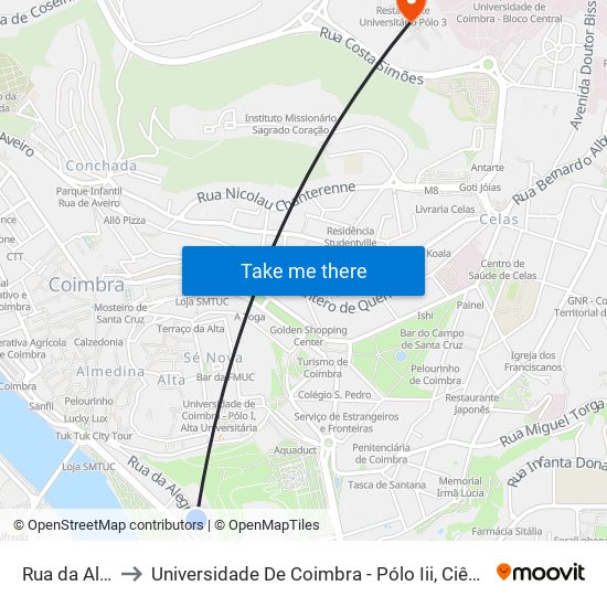 Rua da Alegria to Universidade De Coimbra - Pólo Iii, Ciências Da Saúde map