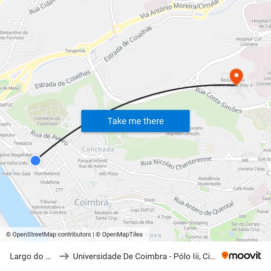 Largo do Arnado to Universidade De Coimbra - Pólo Iii, Ciências Da Saúde map