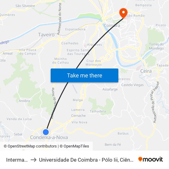 Intermarché to Universidade De Coimbra - Pólo Iii, Ciências Da Saúde map