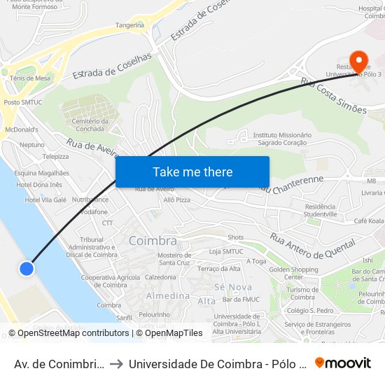 Av. de Conimbriga (smtuc) to Universidade De Coimbra - Pólo Iii, Ciências Da Saúde map