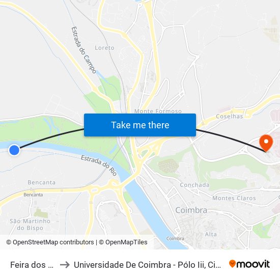 Feira dos 7 e 23 to Universidade De Coimbra - Pólo Iii, Ciências Da Saúde map