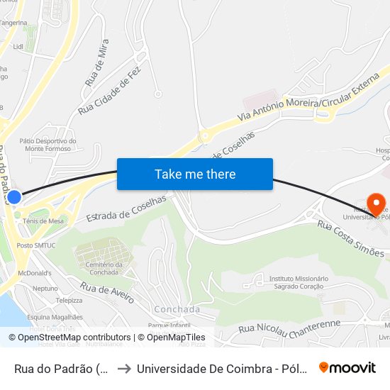 Rua do Padrão (arco Pintado) to Universidade De Coimbra - Pólo Iii, Ciências Da Saúde map