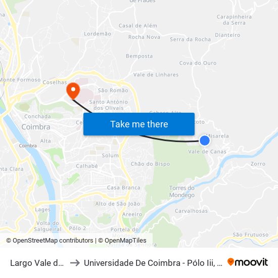 Largo Vale do Coelho to Universidade De Coimbra - Pólo Iii, Ciências Da Saúde map