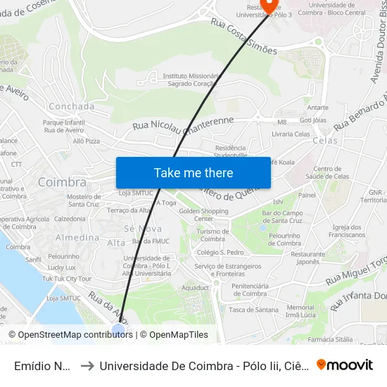 Emídio Navarro to Universidade De Coimbra - Pólo Iii, Ciências Da Saúde map