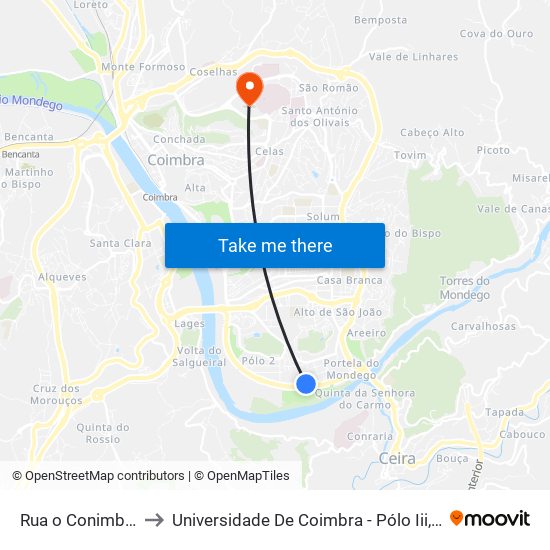 Rua o Conimbricence 2 to Universidade De Coimbra - Pólo Iii, Ciências Da Saúde map