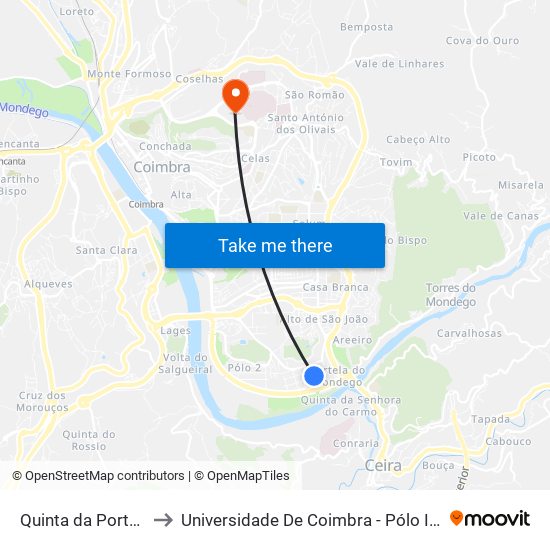 Quinta da Portela  - centro to Universidade De Coimbra - Pólo Iii, Ciências Da Saúde map
