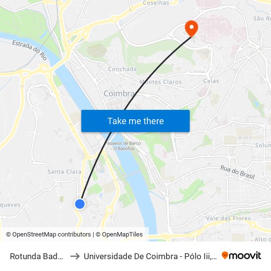 Rotunda Baden Powell to Universidade De Coimbra - Pólo Iii, Ciências Da Saúde map