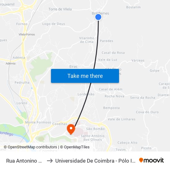 Rua Antonino dos Santos to Universidade De Coimbra - Pólo Iii, Ciências Da Saúde map