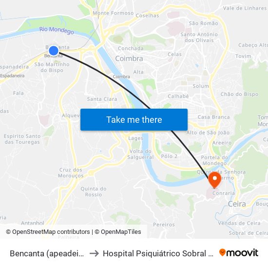 Bencanta (apeadeiro) to Hospital Psiquiátrico Sobral Cid map
