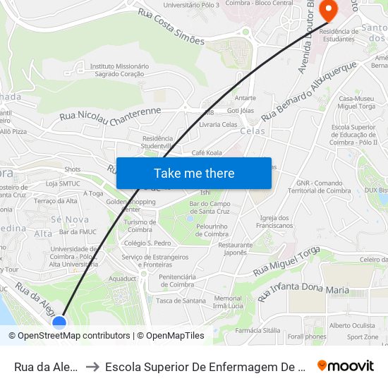 Rua da Alegria to Escola Superior De Enfermagem De Coimbra map