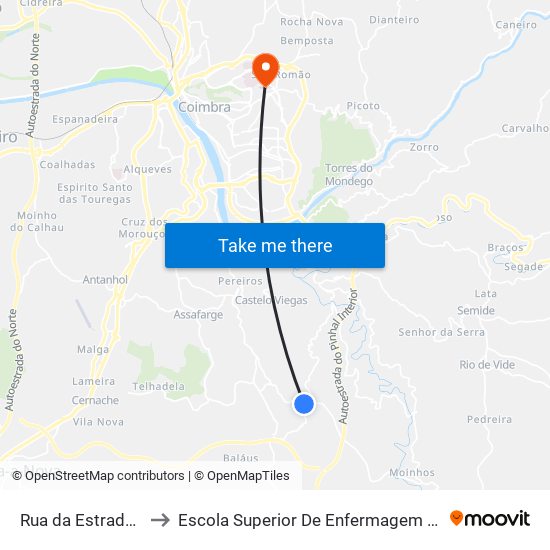 Rua da Estrada Nova to Escola Superior De Enfermagem De Coimbra map