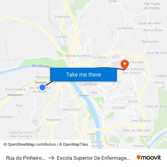 Rua do Pinheiro Manso to Escola Superior De Enfermagem De Coimbra map