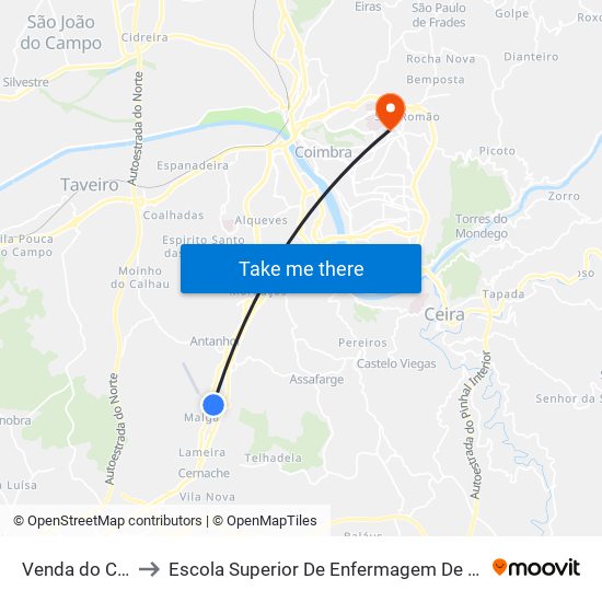Venda do Cego to Escola Superior De Enfermagem De Coimbra map