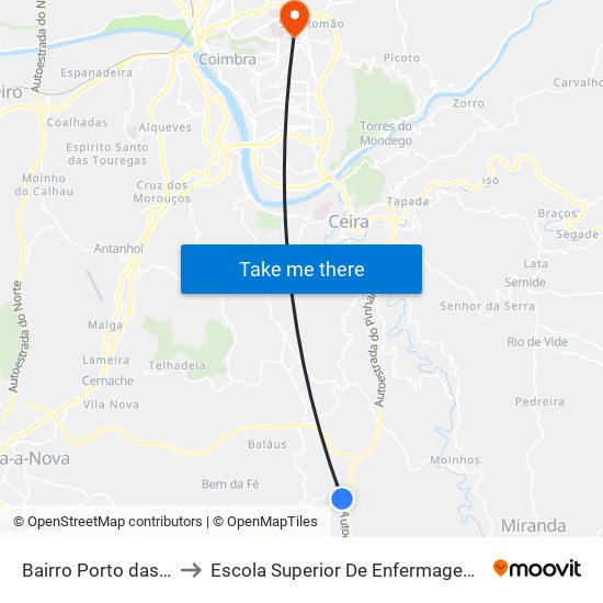 Bairro Porto das Vendas to Escola Superior De Enfermagem De Coimbra map