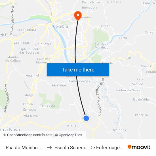 Rua do Moinho de Vento to Escola Superior De Enfermagem De Coimbra map