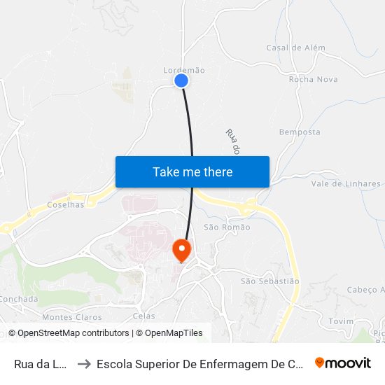 Rua da Lapa to Escola Superior De Enfermagem De Coimbra map