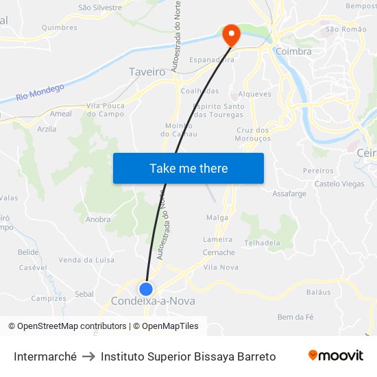 Intermarché to Instituto Superior Bissaya Barreto map